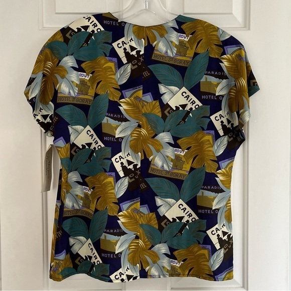 NWT VINTAGE MARJORIE HAMILTON Short Sleeve Travel Print Blouse M - Picture 13 of 16